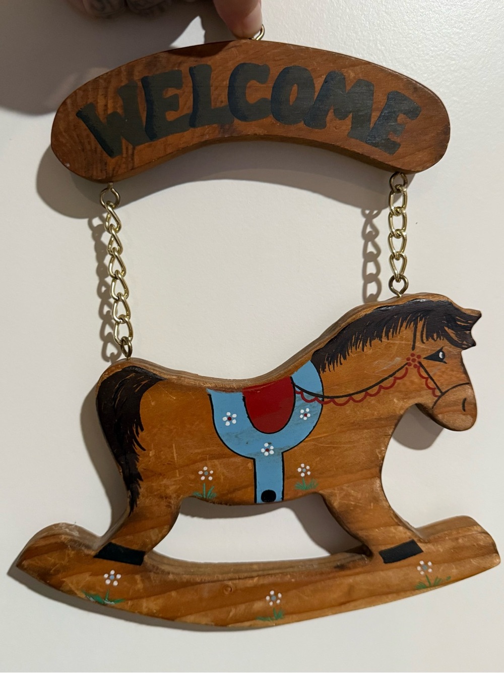 Vintage Wooden Hobby Horse Welcome Wall Plaque Decor Rustic Farmhouse Victorian